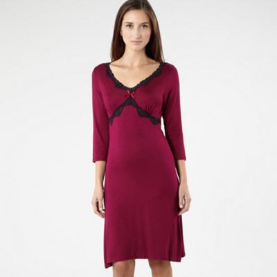 Dark Red Lace Trim Nightdress