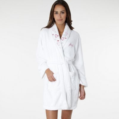 White heart fleece dressing gown