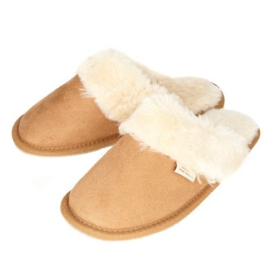 Tan faux fur mule slippers