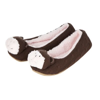 Brown knitted bear ballet slippers