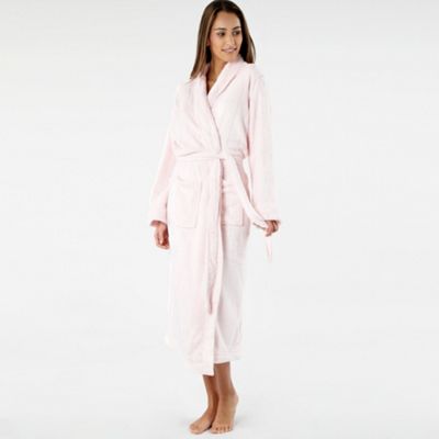 Light pink satin stripe fleece dressing gown