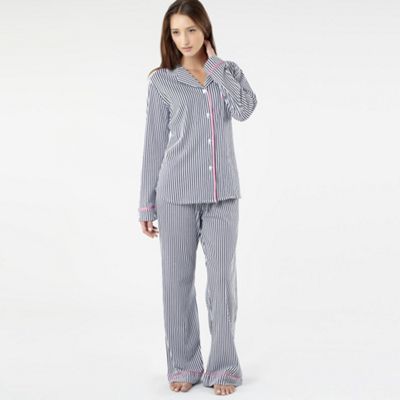 Navy Striped Jersey Pyjama Set