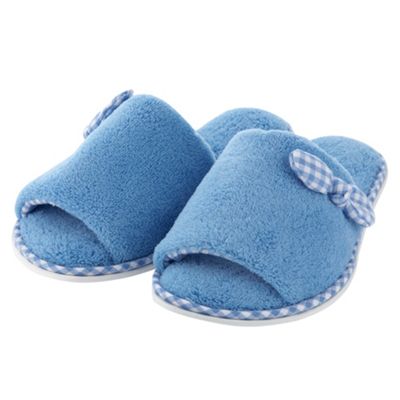 Blue gingham bow mule slippers