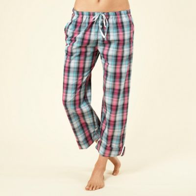 Pink woven check capri pants