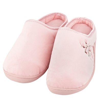 Pink embroidered velvet slippers                                                                                                