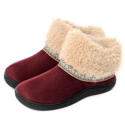 Wine faux fur cuff suedette booties