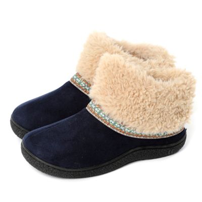 Navy faux fur cuff suedette booties