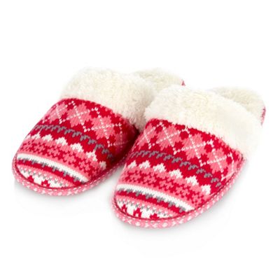Pink fairisle knitted mules