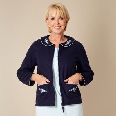 Blue embroidered fleece bed jacket                                                                                              
