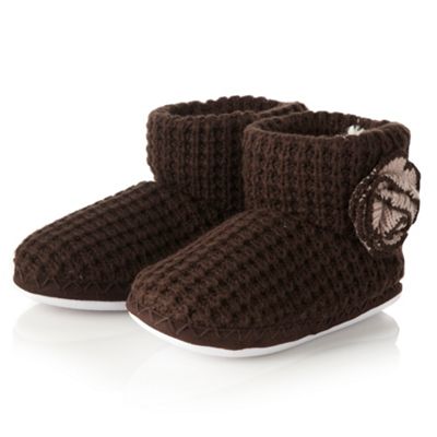 Dark brown knitted corsage slipper boots