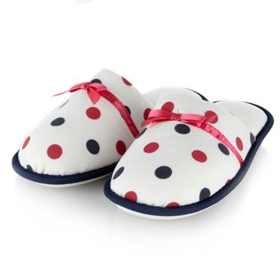 Cream Dotted Jersey Mule Slippers                                                                                               