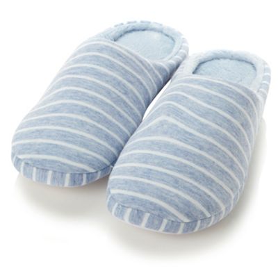 Light blue striped jersey mule slippers                                                                                         