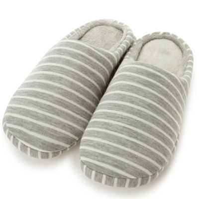 Grey striped jersey mule slippers                                                                                               