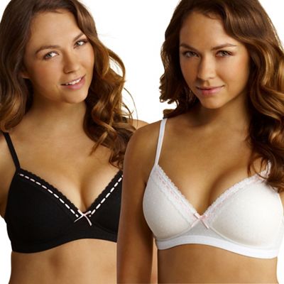 Pack of two black & white mesh non-wired bras