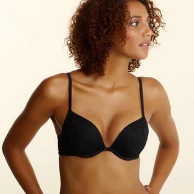 Black all over lace liquid filled push up plunge bra