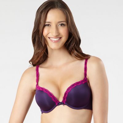 Purple lace trim lightweight Mega Boost plunge bra