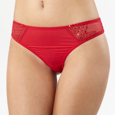 Red sequinned embroidered trim thong