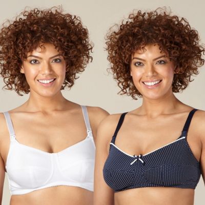 Pack of two white and navy nursing bras