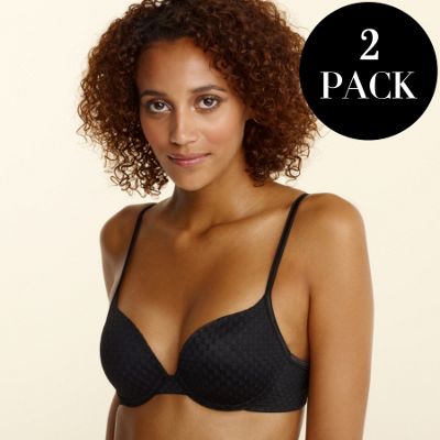 Pack of two black and white checked t-shirt bras