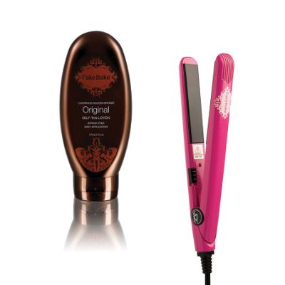 Self tanning lotion and mini hair straightener