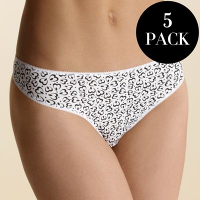 Pack of five black and white print thongs
