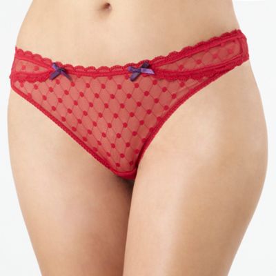 Red spotted mesh thong