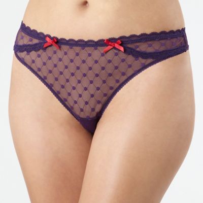 Purple spotted mesh thong