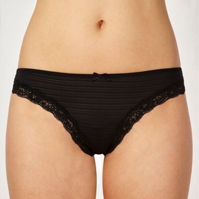 Black stripe and lace trim thong                                                                                                