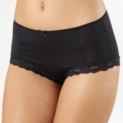 Black cotton burnout stripe midi briefs