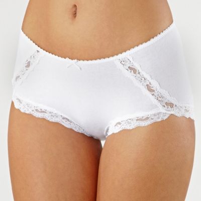 White cotton and lace midi briefs