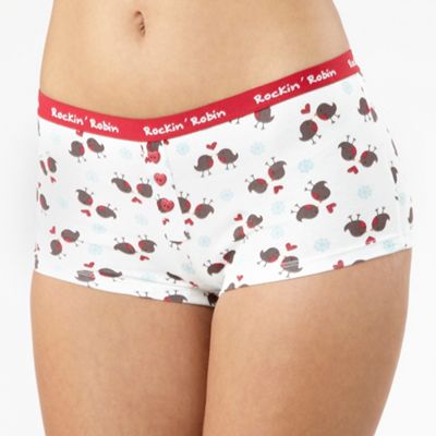 White robin print boxer shorts