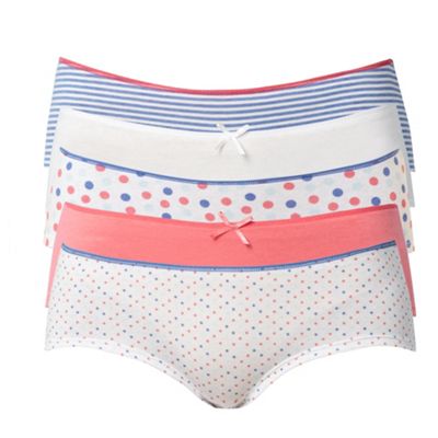 Pack of five white spot and stripe low rise shorts