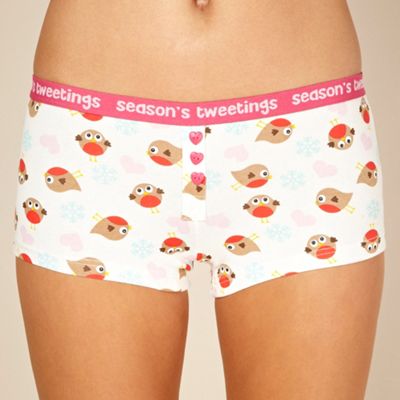 White robin printed shorts