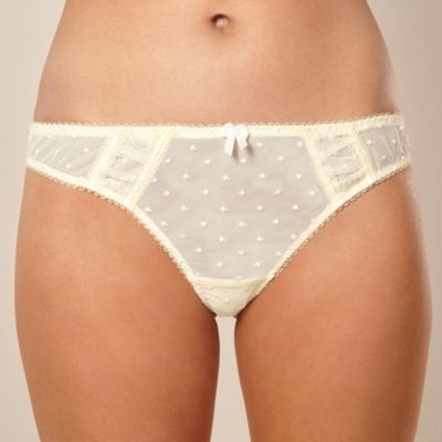 Designer pale yellow embroidered thong                                                                                          