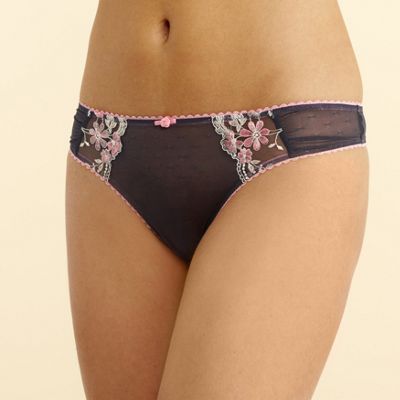 Dark grey floral embroidered thong