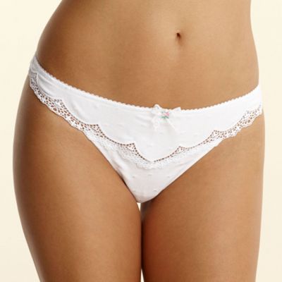 White cotton embroidered thong