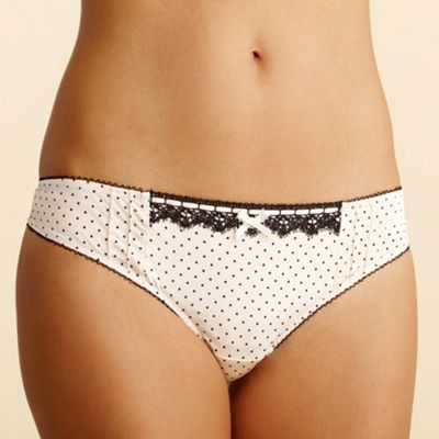 Ivory spotted lace trim thong