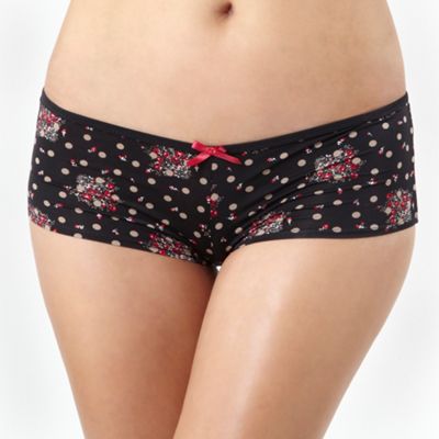 Pack of two black floral print microfibre shorts