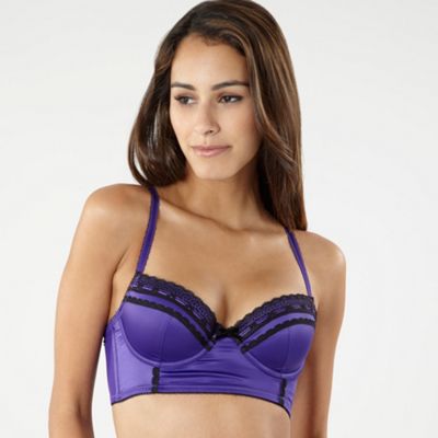 Purple lace trim longline bra