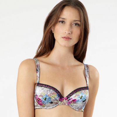 Multi coloured print silk mix balcony bra