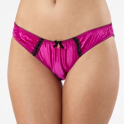 Bright pink lace trim silk mix hipster briefs