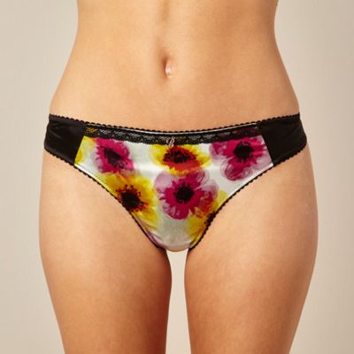 Dark pink floral print thong