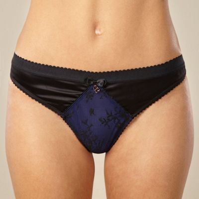 Navy lace and satin thong
