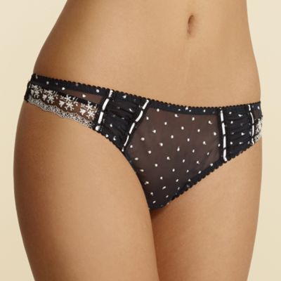 Black 'Olivia' embroidered chiffon thong