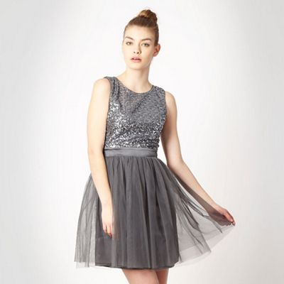 Home Dark grey sequin mesh skirt dress