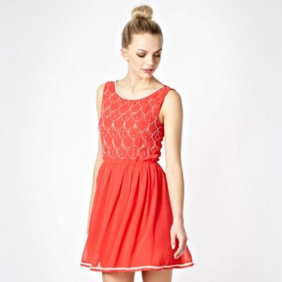... Dresses Evening  party dresses Red scalloped beaded top skater dress