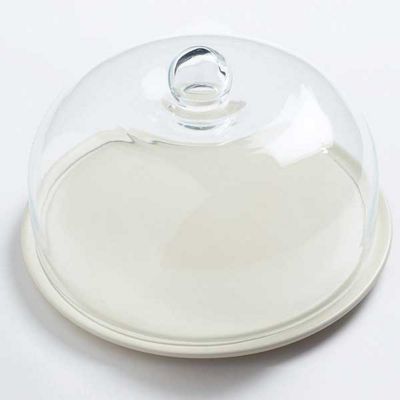 Cream plate with glass dome lid