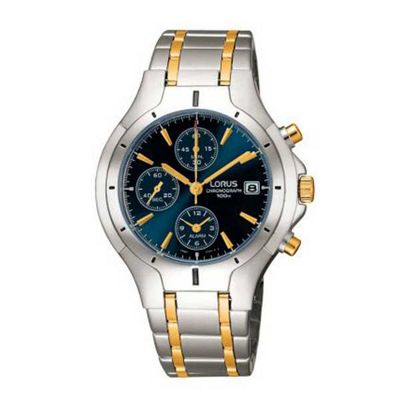 Mens blue chronograph dial with two tone