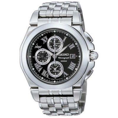 Seiko Mens round black chronograph dial bracelet