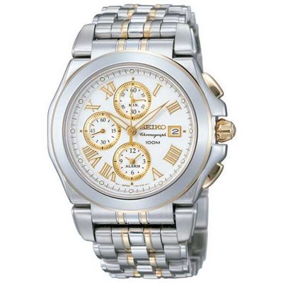 Mens white chronograph dial with two tone